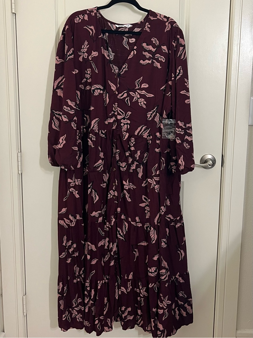 Sonoma Burgundy Maxi Dress with Pink Floral Print